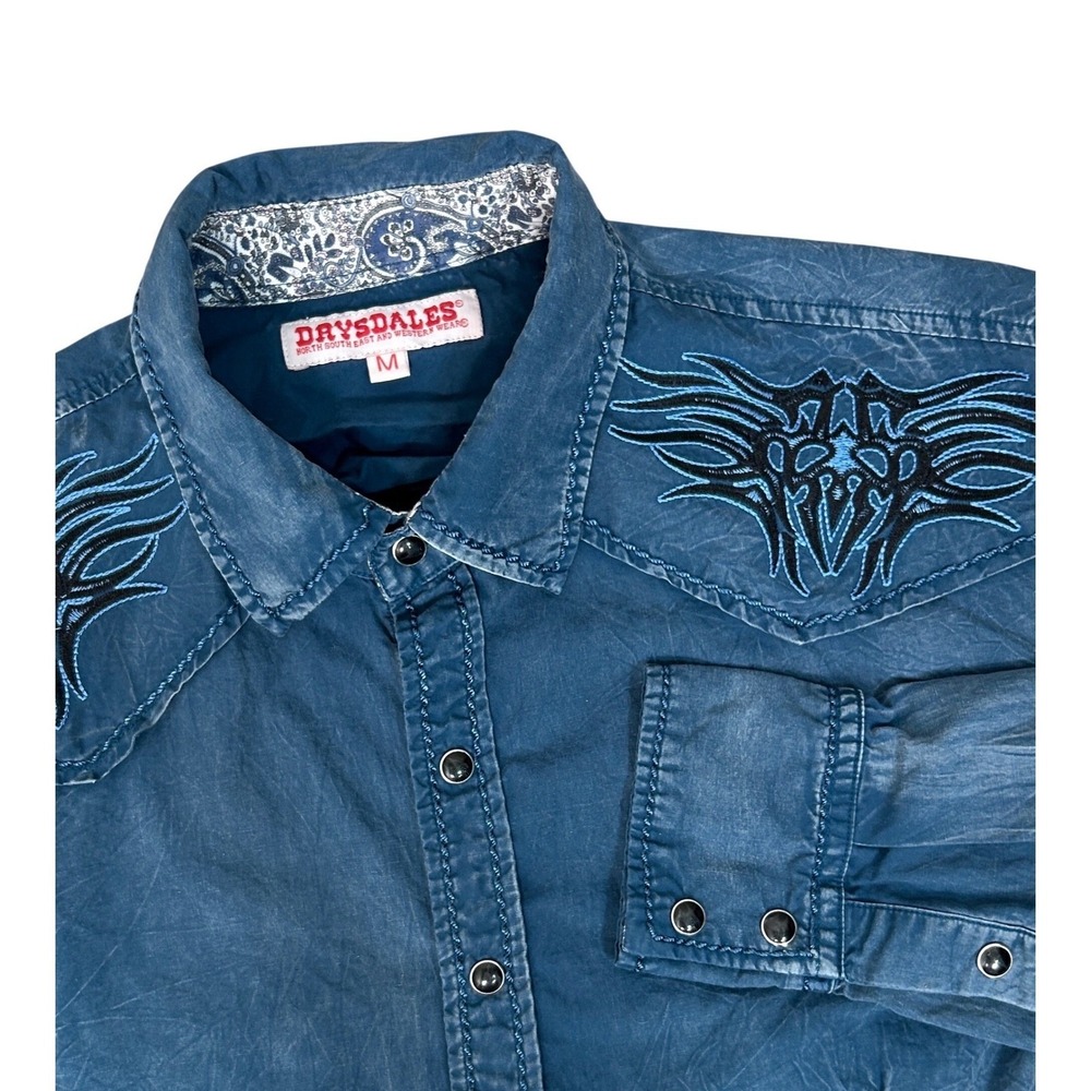 Men's Y2K Western Pearl Snap Shirt Drysdales Sz-M Embroidered Rodeo Cowboy Ranch